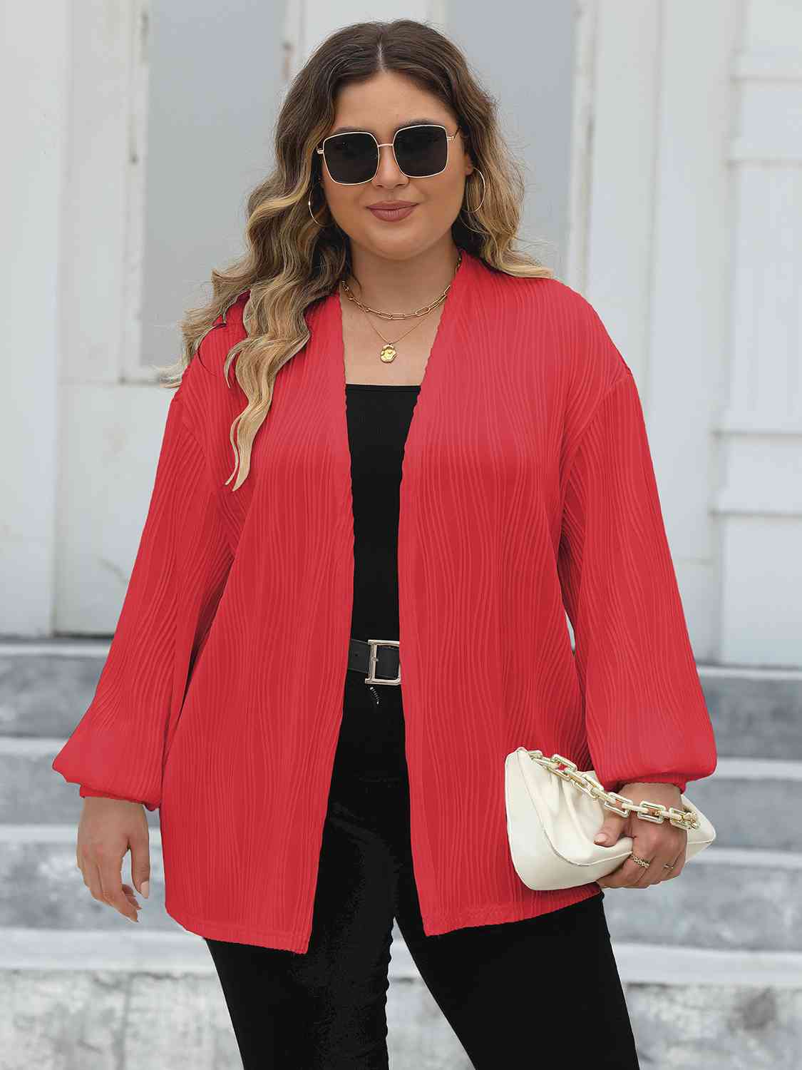 Plus Size Open Front Long Sleeve Cardigan - lolaluxeshop