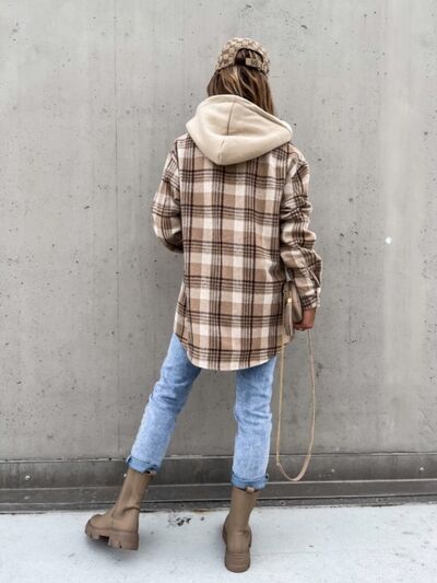 Plaid Dropped Shoulder Hooded Jacket - lolaluxeshop