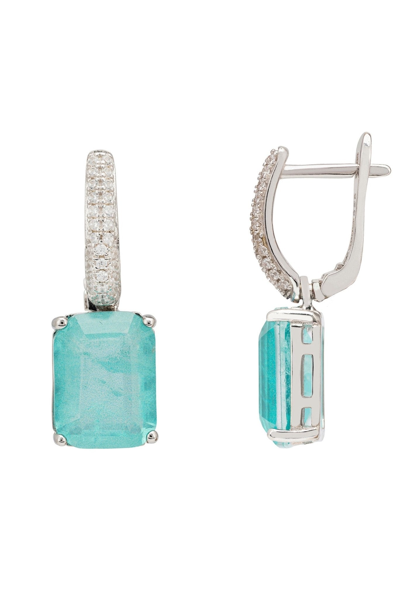 Alexandra Rectangle Drop Earrings Silver Paraiba Tourmaline - lolaluxeshop