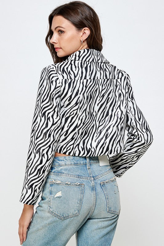 ZEBRA PRINT CROP BLAZER - LOLA LUXE