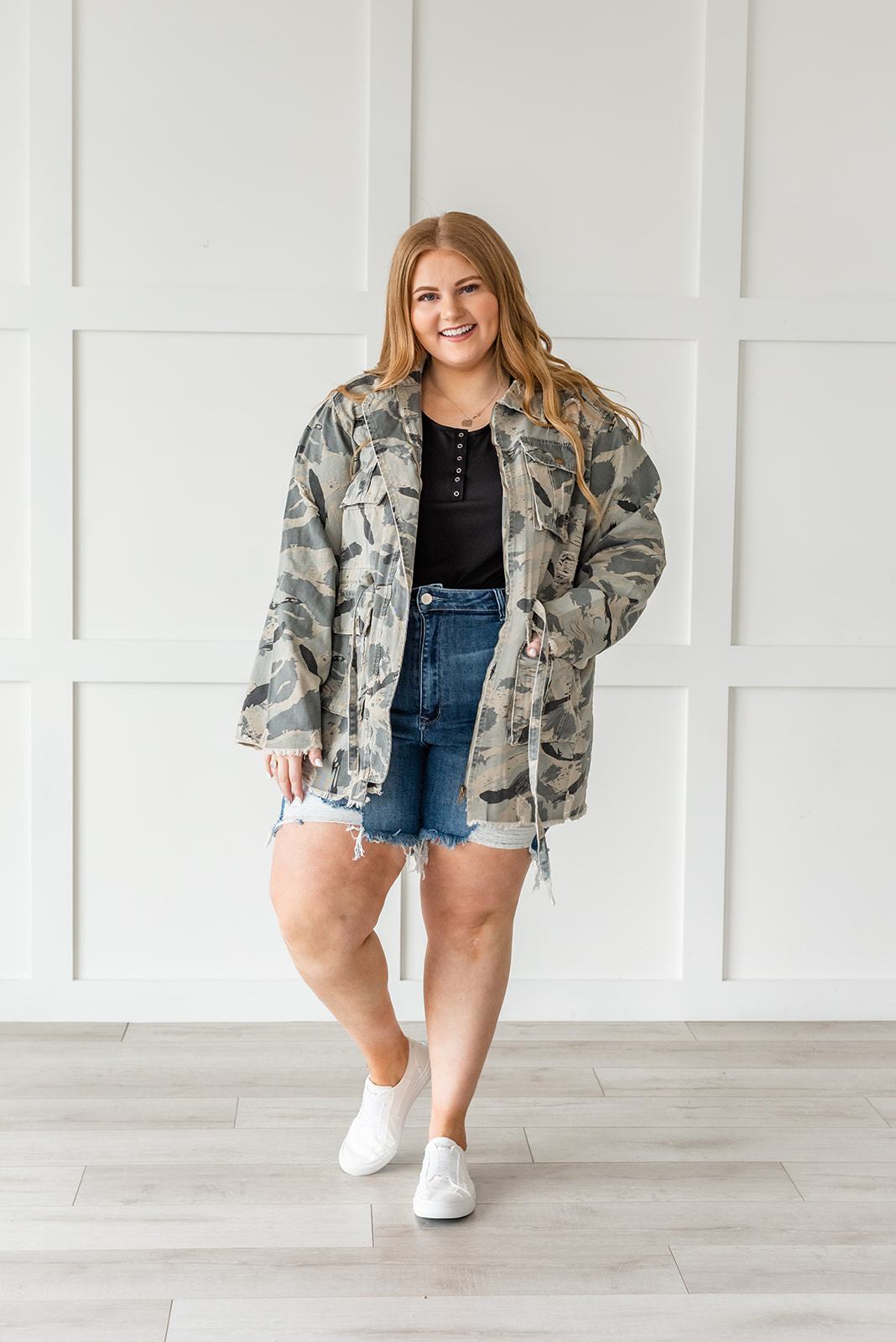 Sweet Camo Twill Jacket- Plus - LOLA LUXE