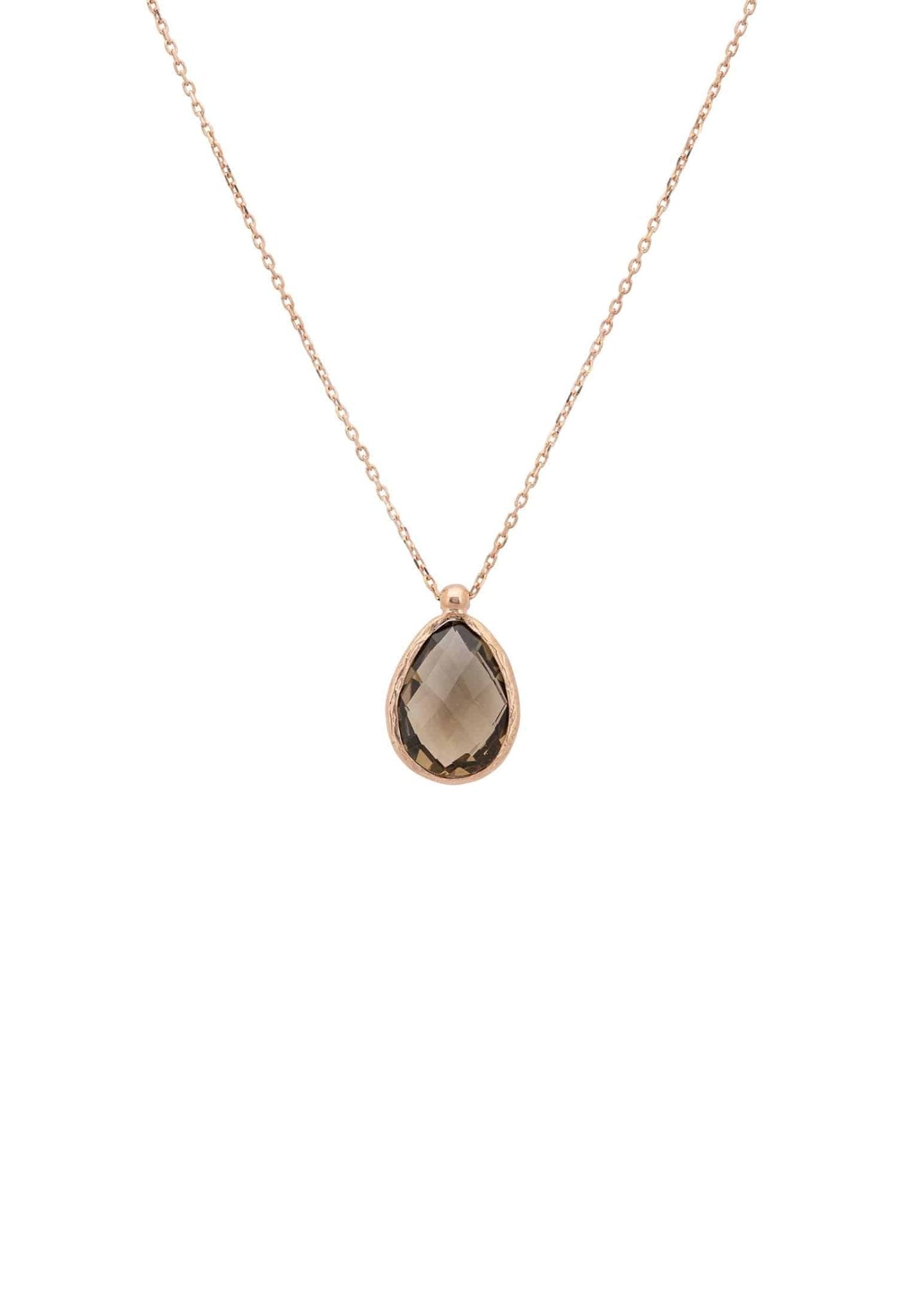 Petite Drop Necklace Rosegold Smokey Quartz Hydro - lolaluxeshop