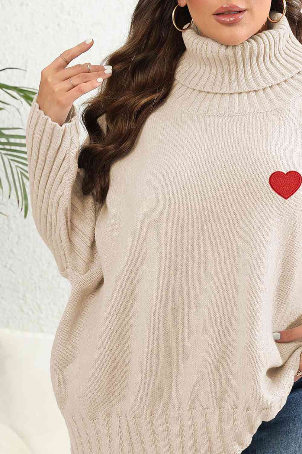 Plus Size Turtle Neck Long Sleeve Sweater - lolaluxeshop