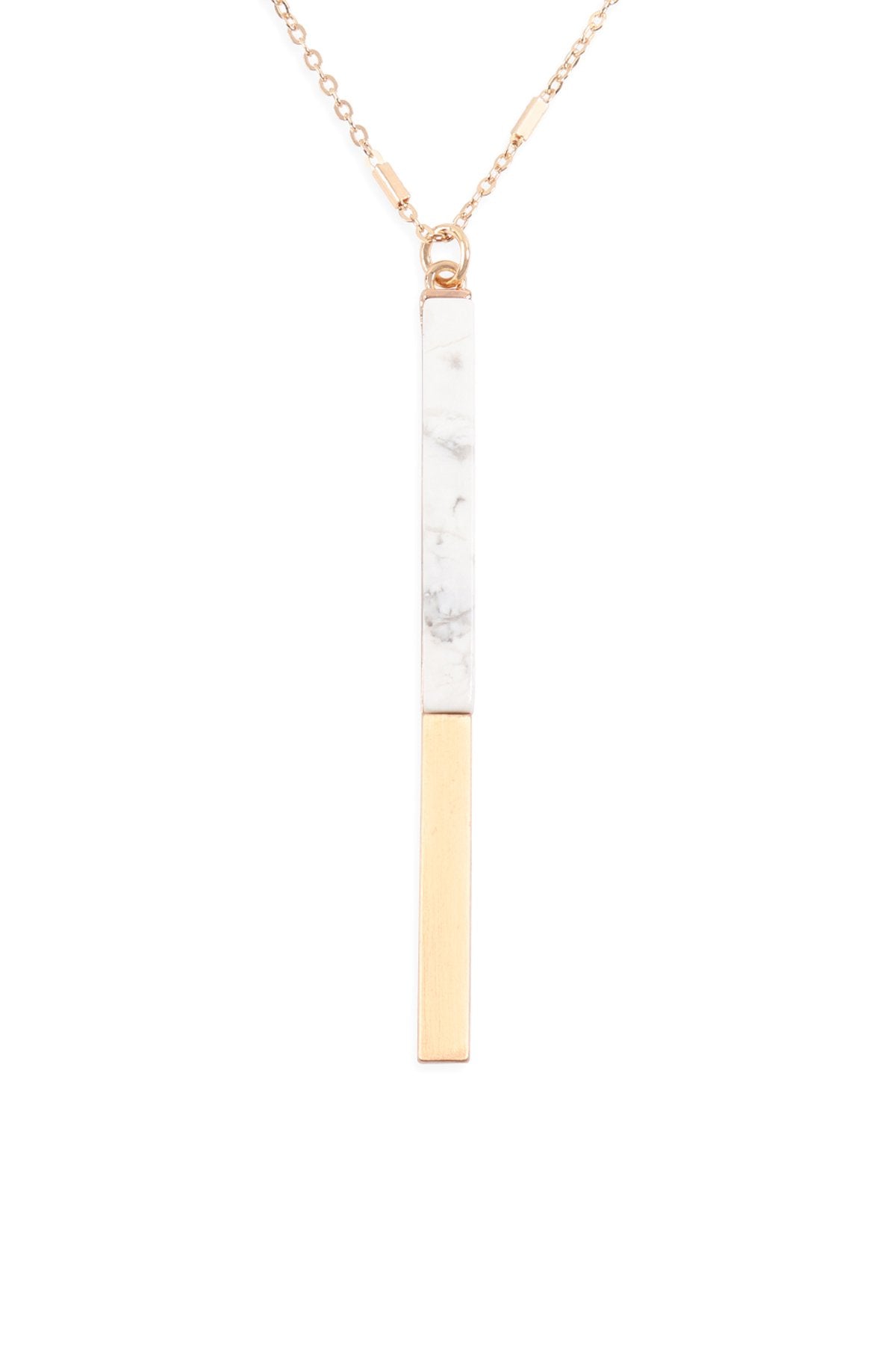 Myn1354 - Natural Stone With Metal Bar Necklace - LOLA LUXE