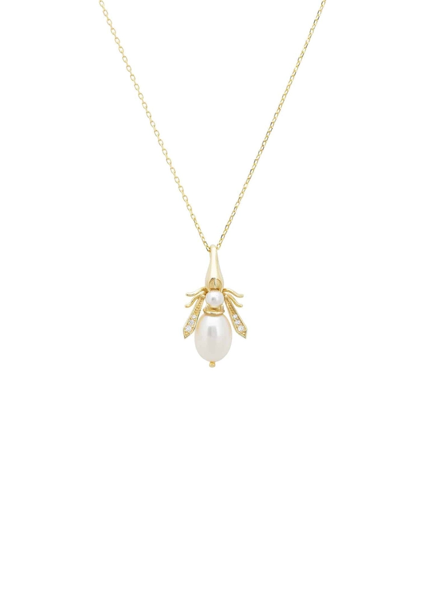 Pearl Gemstone Bee Pendant Necklace Gold - lolaluxeshop