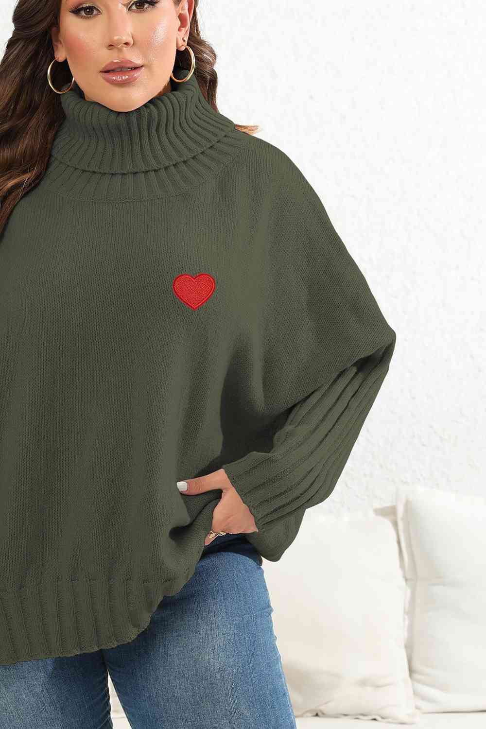 Plus Size Turtle Neck Long Sleeve Sweater - lolaluxeshop