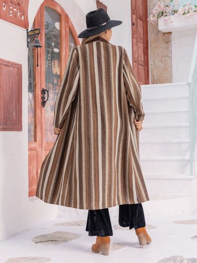 Striped Open Front Long Sleeve Outerwear - lolaluxeshop