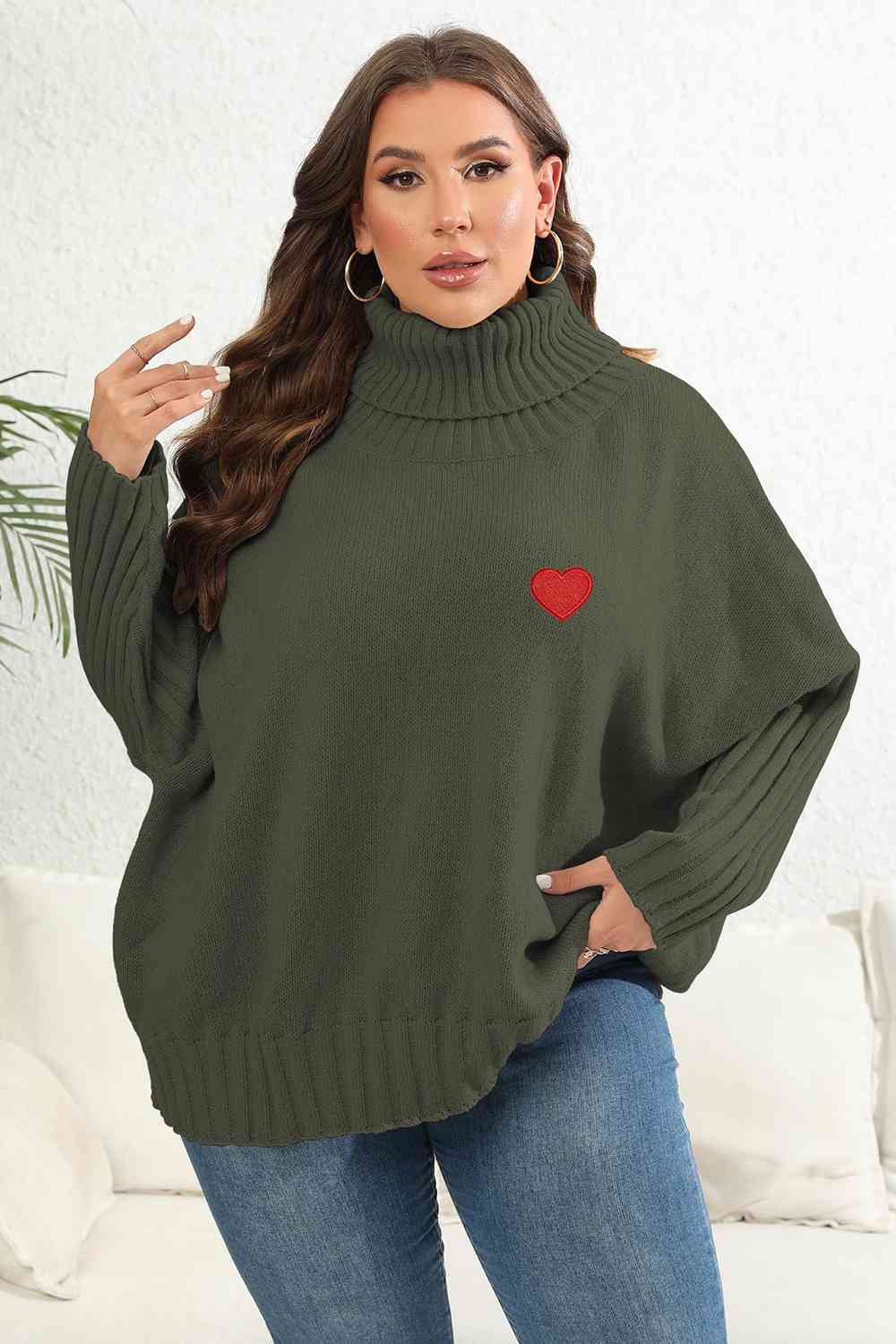 Plus Size Turtle Neck Long Sleeve Sweater - lolaluxeshop