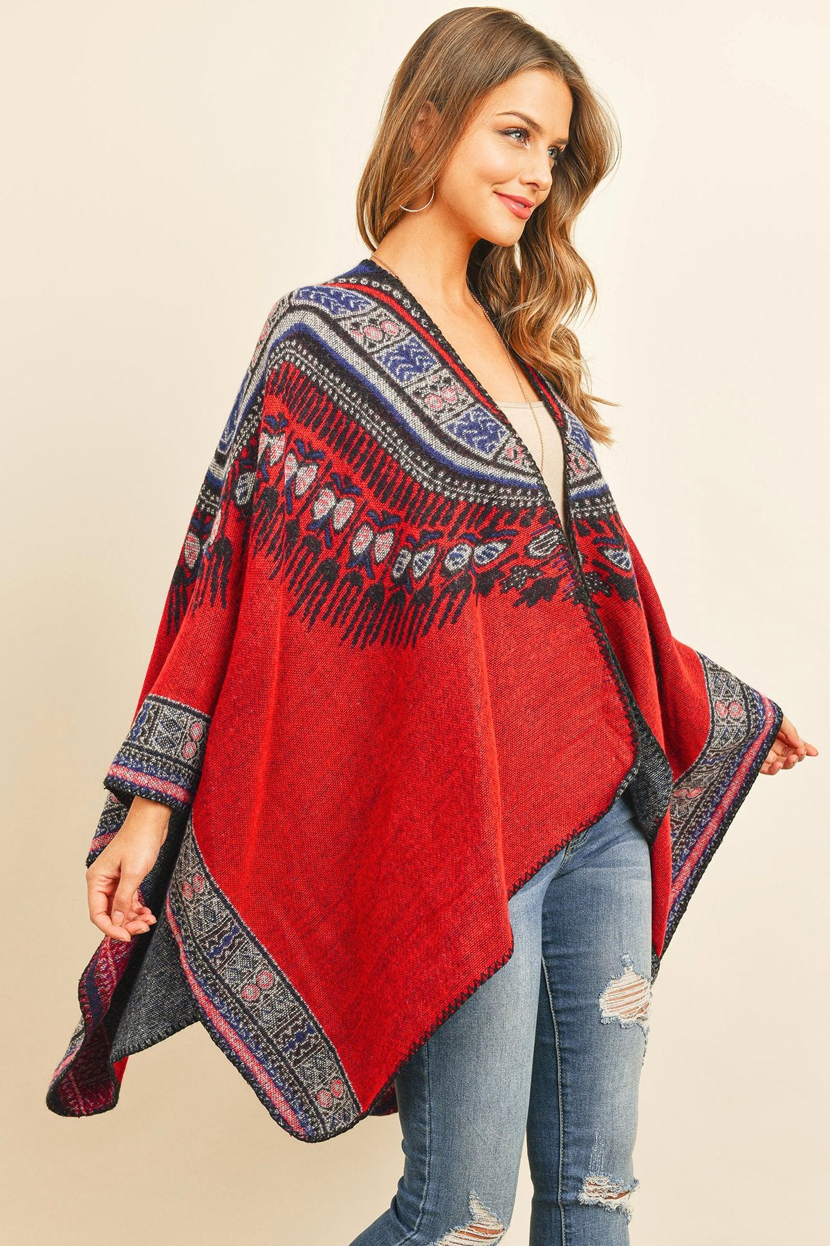 Hdf3143 - Native Pattern Open Front Kimono - LOLA LUXE