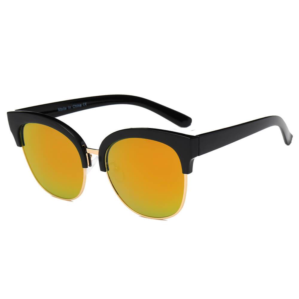 JENISON | Flat Mirrored Lens Clubmaster Horned Rim Sunglasses - lolaluxeshop