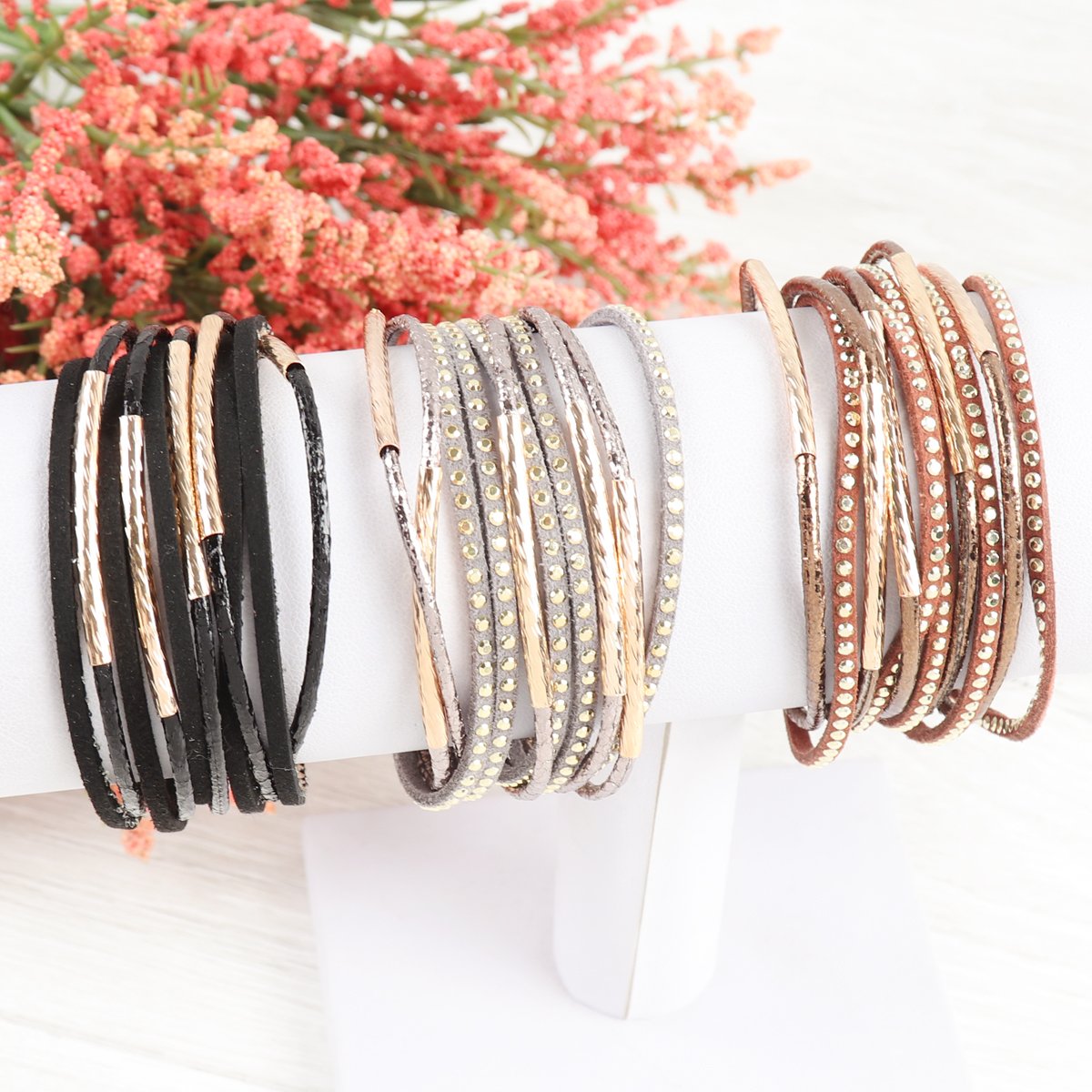 Hdb3067 - Multiline Leather Magnetic Bracelet - LOLA LUXE