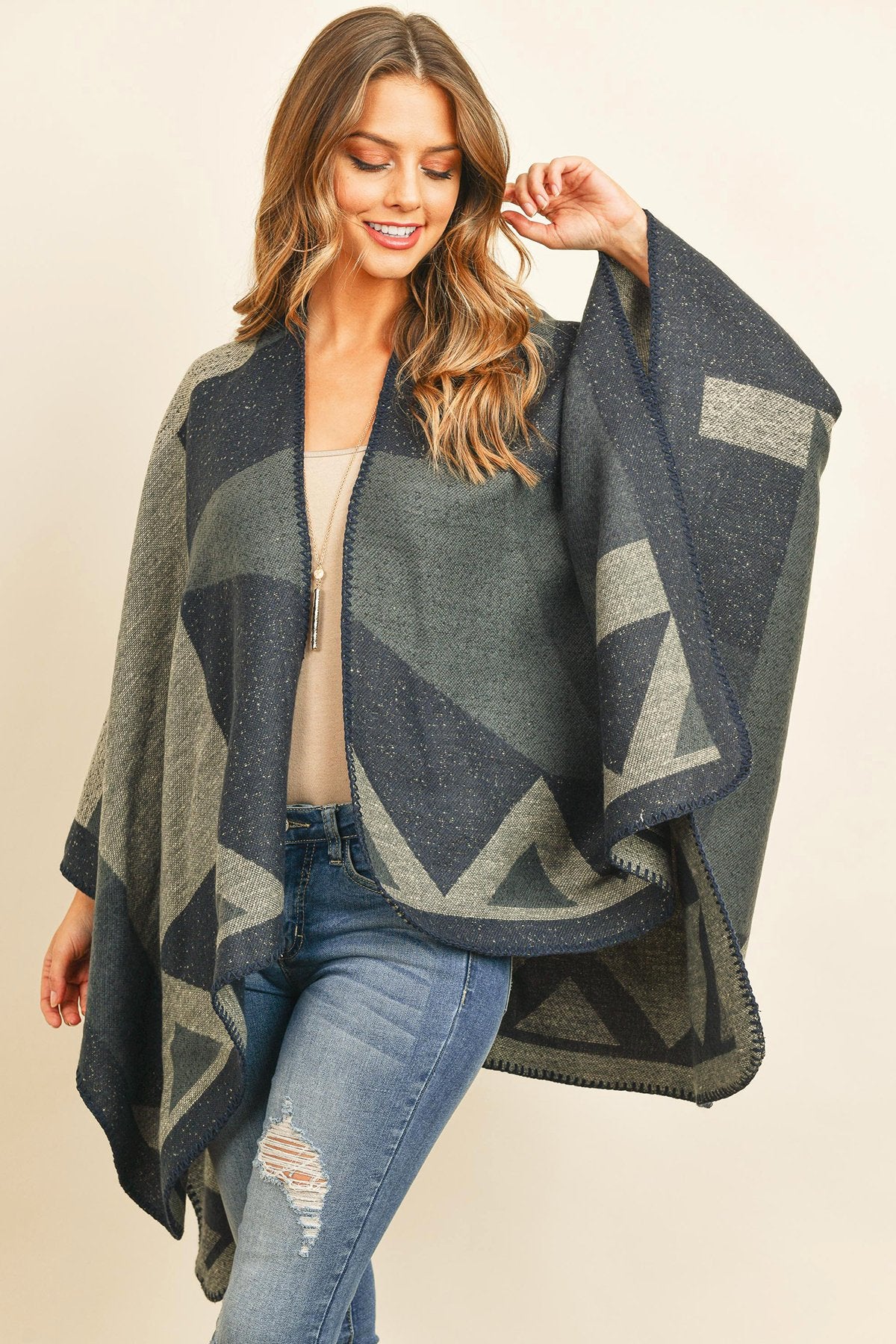 Hdf3141 - Chevron Open Front Kimono - LOLA LUXE