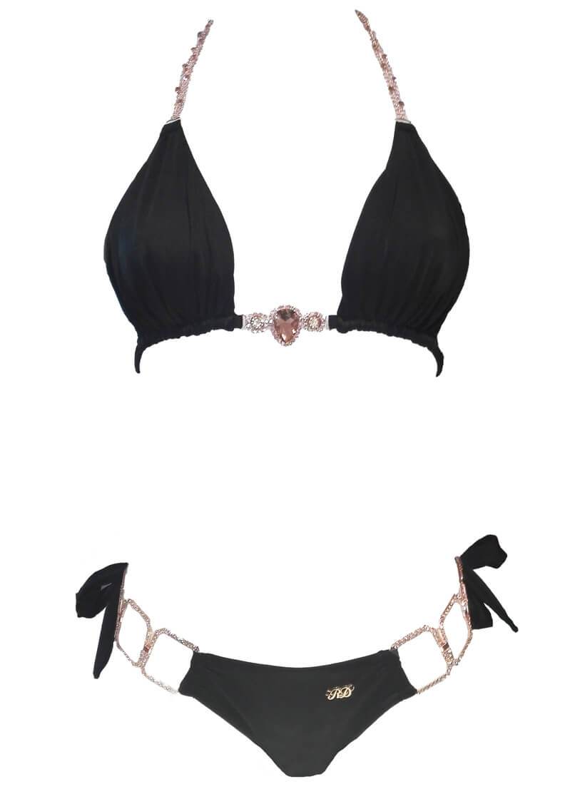 Tessa Triangle Top & Tie Side Bottom - Black - LOLA LUXE