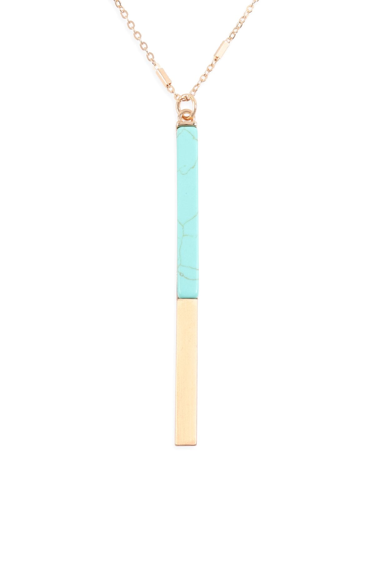 Myn1354 - Natural Stone With Metal Bar Necklace - LOLA LUXE