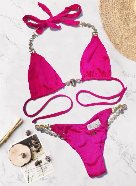 Belle Triangle Top & Skimpy Bottom - Pink - LOLA LUXE