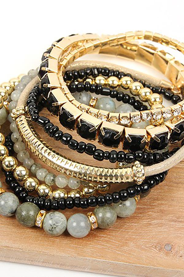 Hdb2269 - Plus Size Stackable Beads Bracelet Set - LOLA LUXE