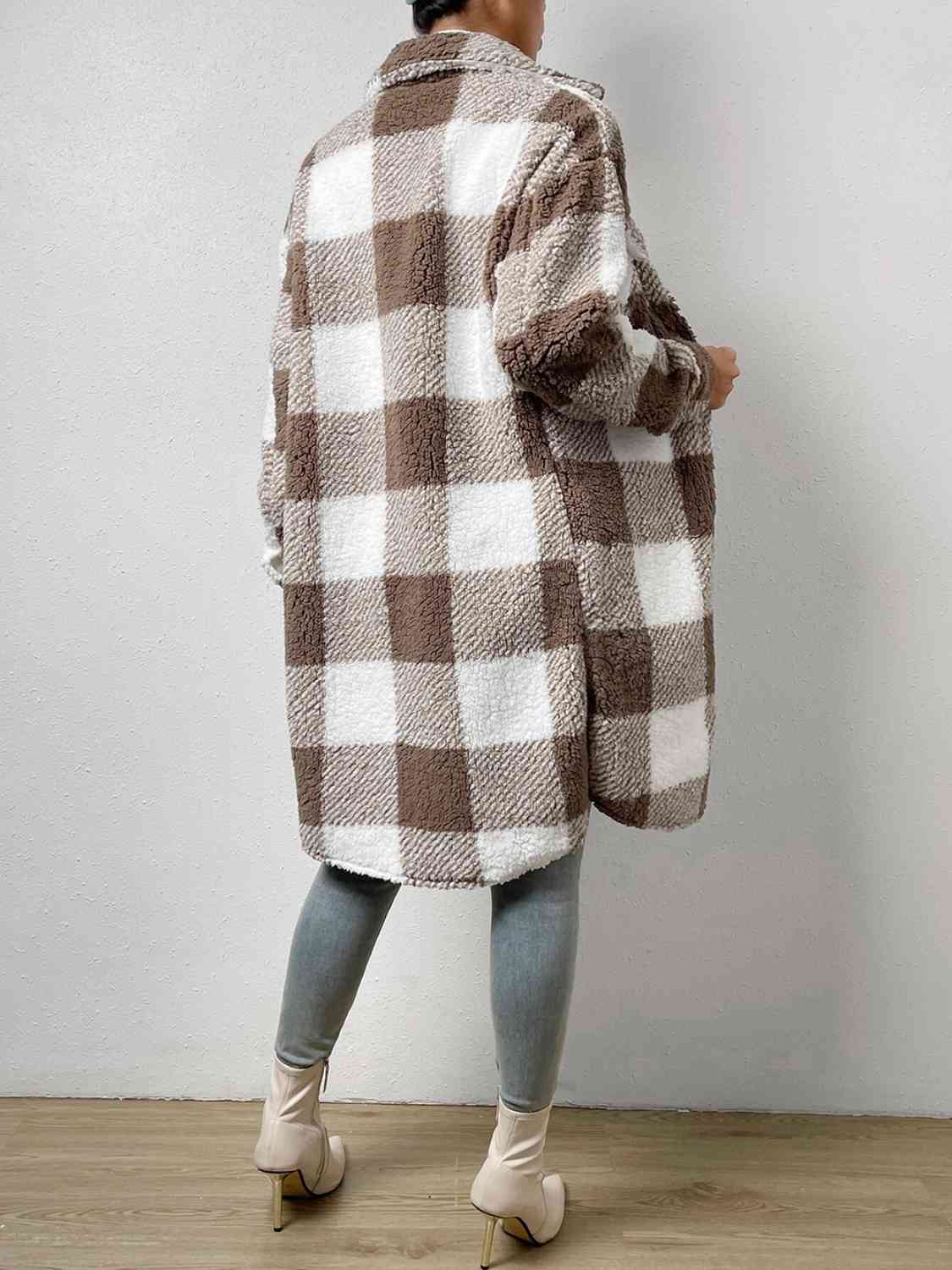 Plaid Collared Neck Button Down Coat - lolaluxeshop