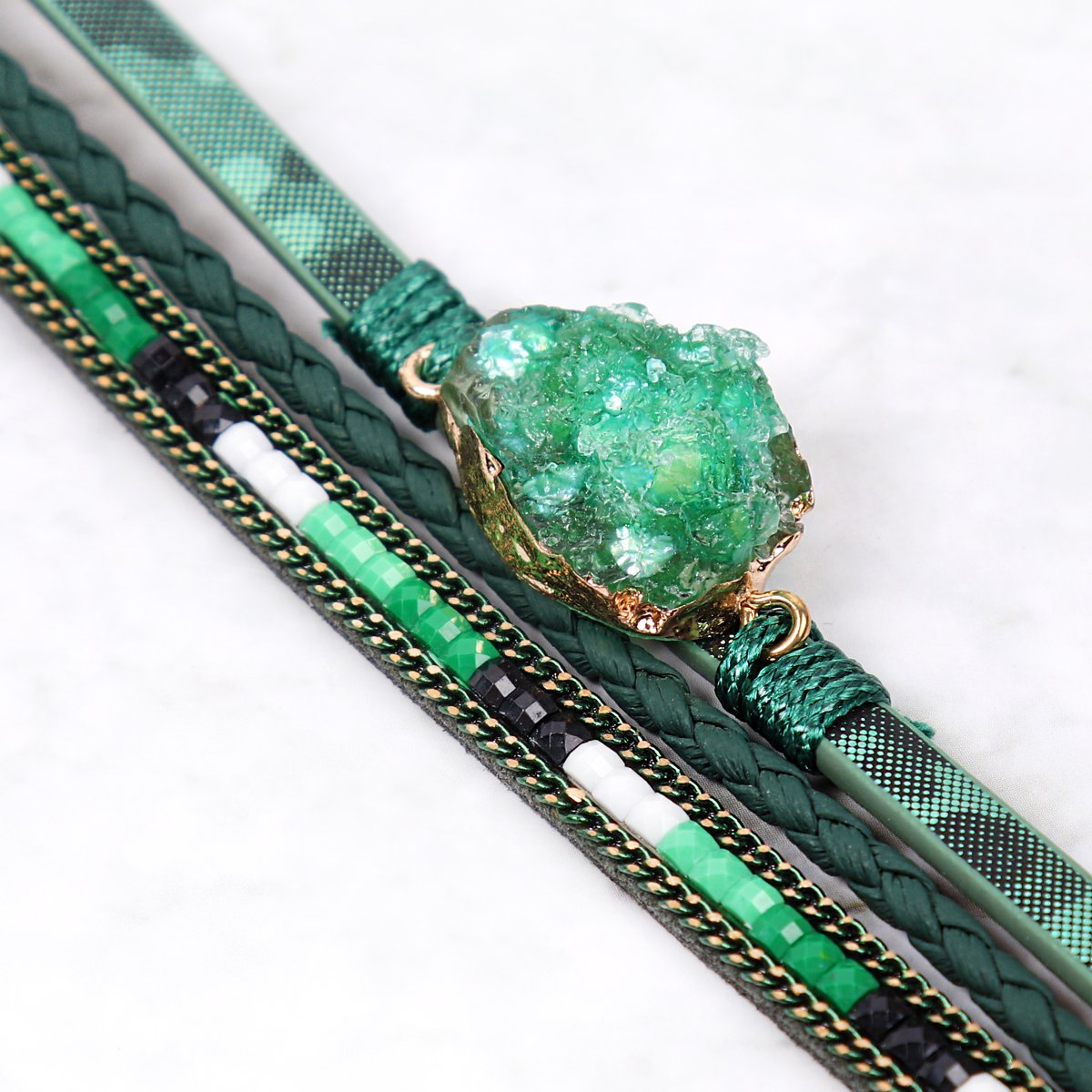 Hdb2981 - Druzy Stone Leather Wrap Magnetic Bracelet - LOLA LUXE