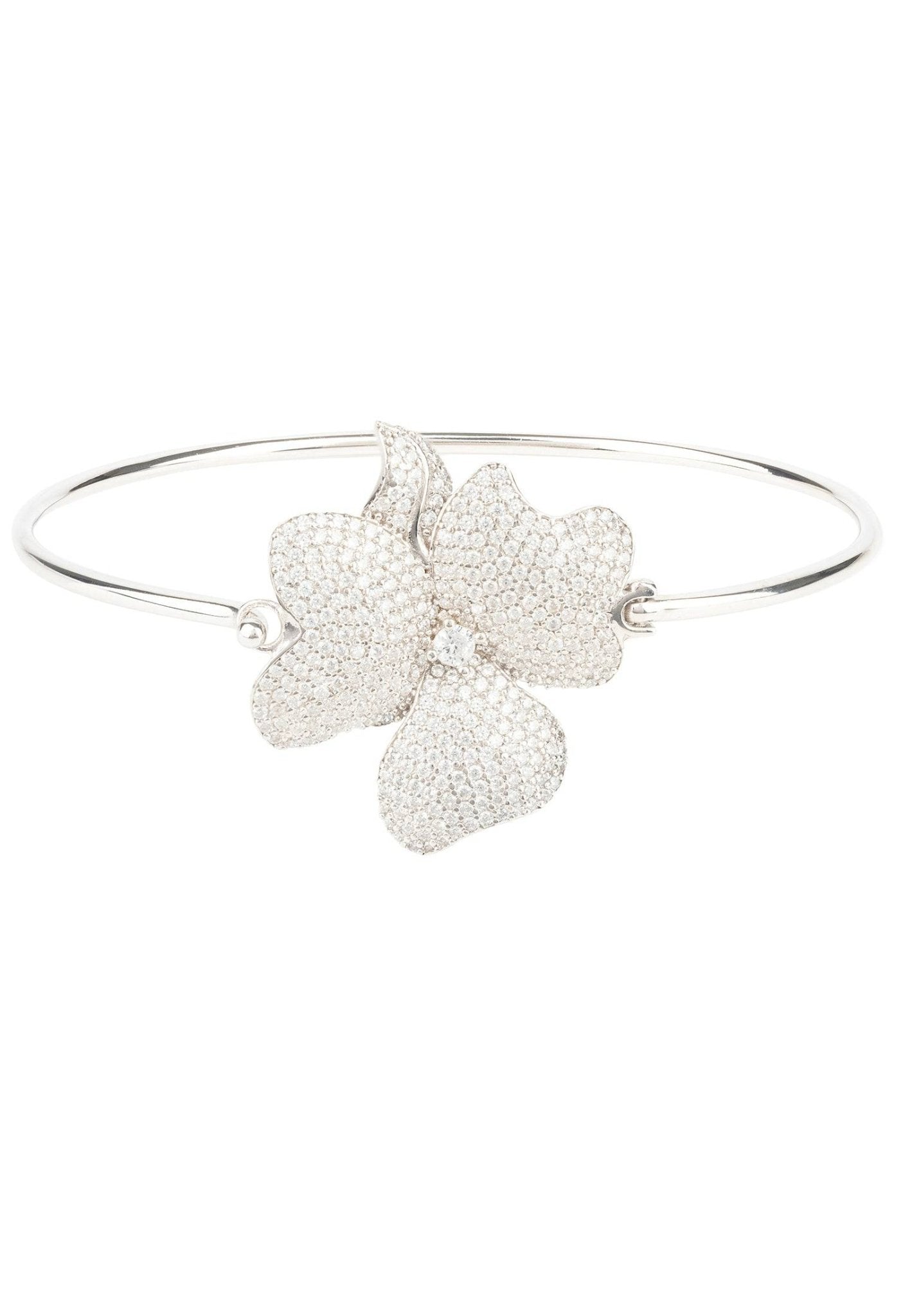 Flower Large Statement Cuff Bracelet Silver - lolaluxeshop