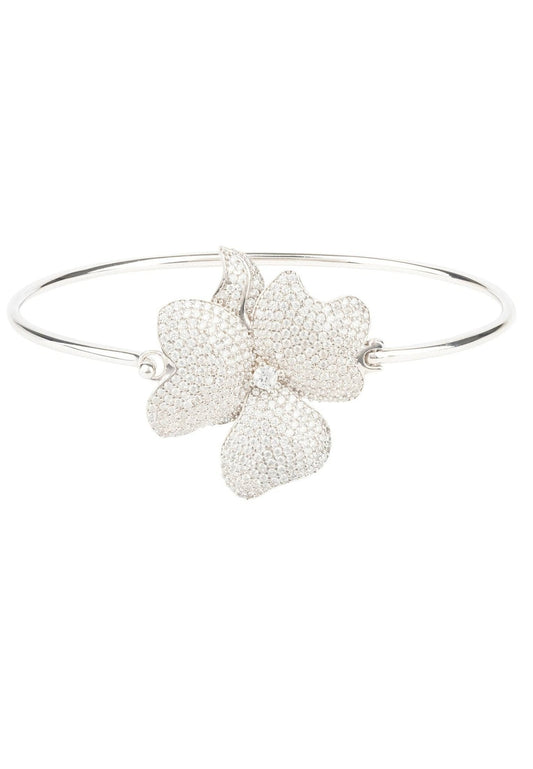 Flower Large Statement Cuff Bracelet Silver - lolaluxeshop