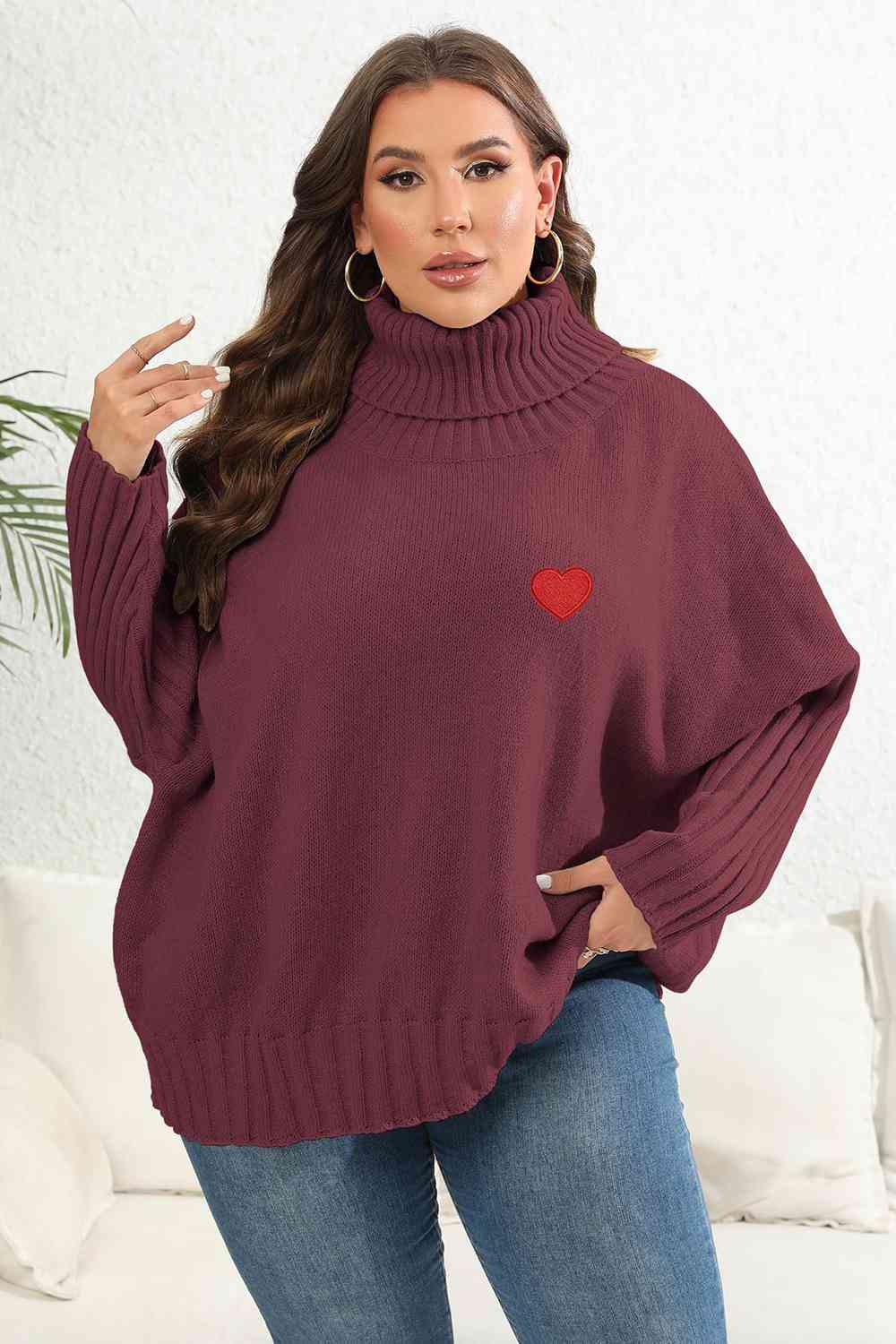 Plus Size Turtle Neck Long Sleeve Sweater - lolaluxeshop