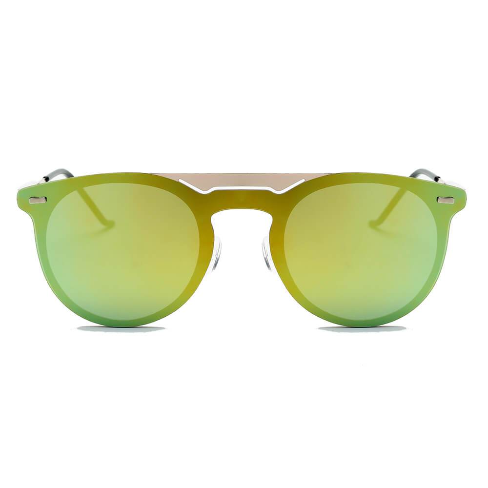 INDIO | Retro Mirrored Brow-Bar Design Circle Round Fashion Sunglasses - lolaluxeshop