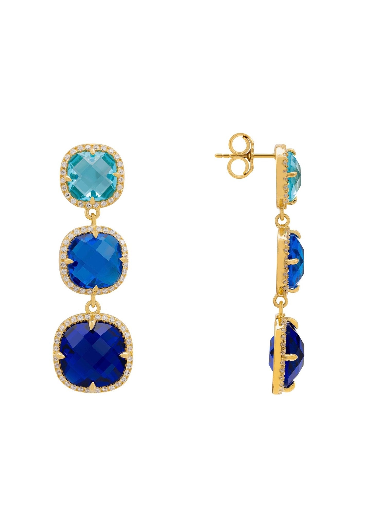 Knightsbridge Earrings Gold Blues - lolaluxeshop