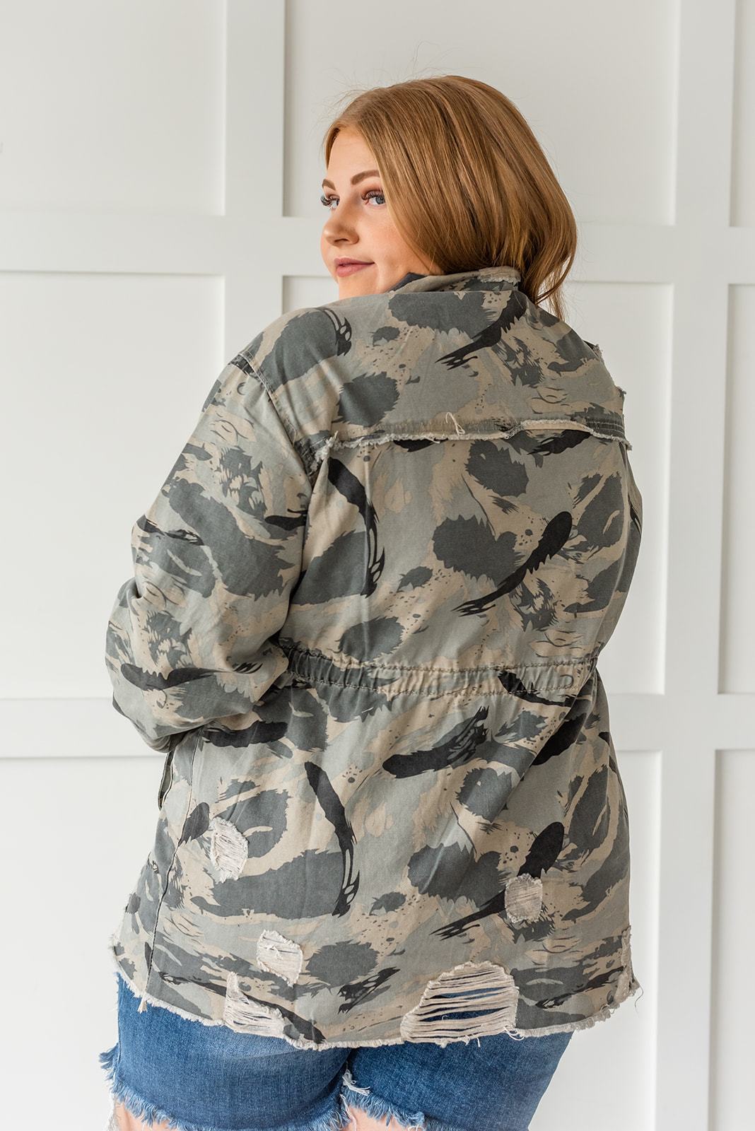 Sweet Camo Twill Jacket- Plus - LOLA LUXE