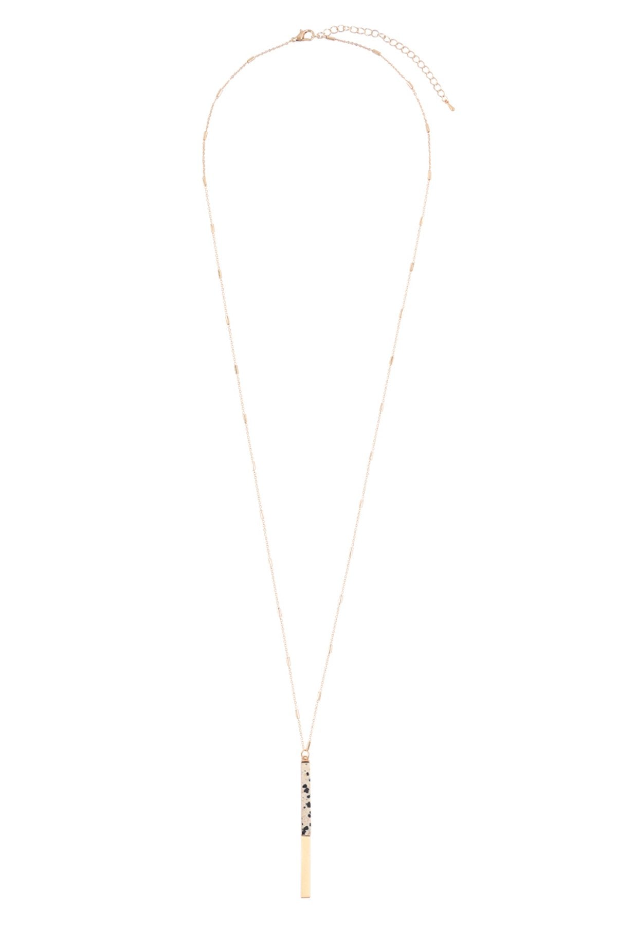 Myn1354 - Natural Stone With Metal Bar Necklace - LOLA LUXE