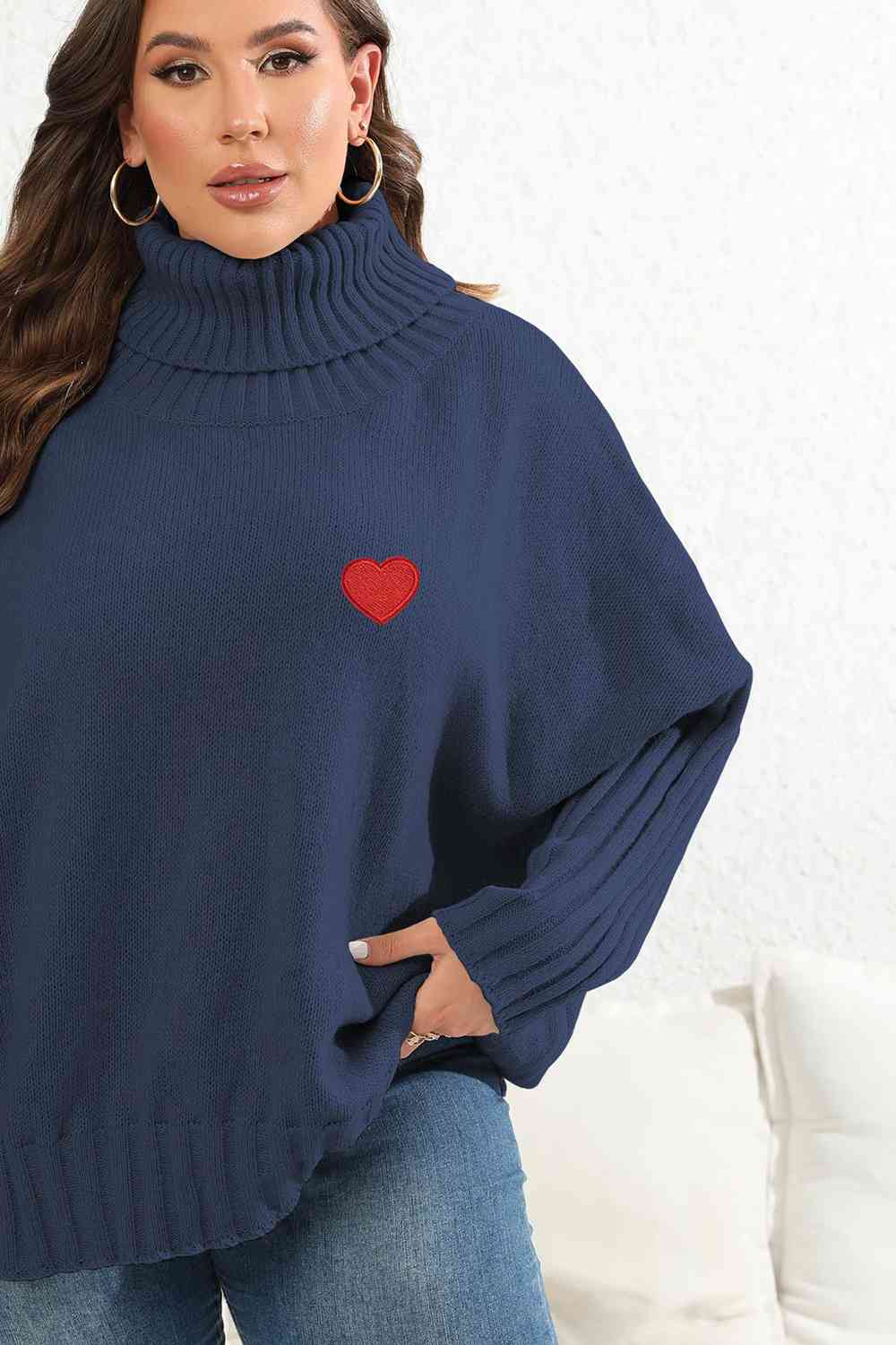 Plus Size Turtle Neck Long Sleeve Sweater - lolaluxeshop