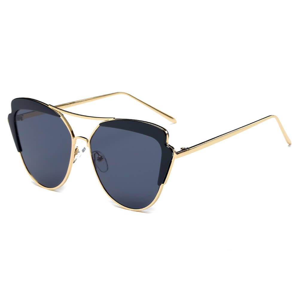 Galveston - Women's Brow Bar Mirrored Lens Cat Eye Sunglasses - lolaluxeshop