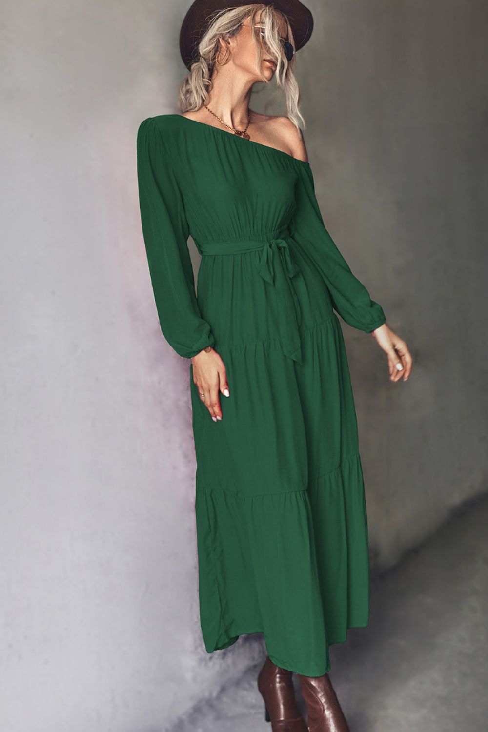 Belted One-Shoulder Tiered Maxi Dress - LOLA LUXE