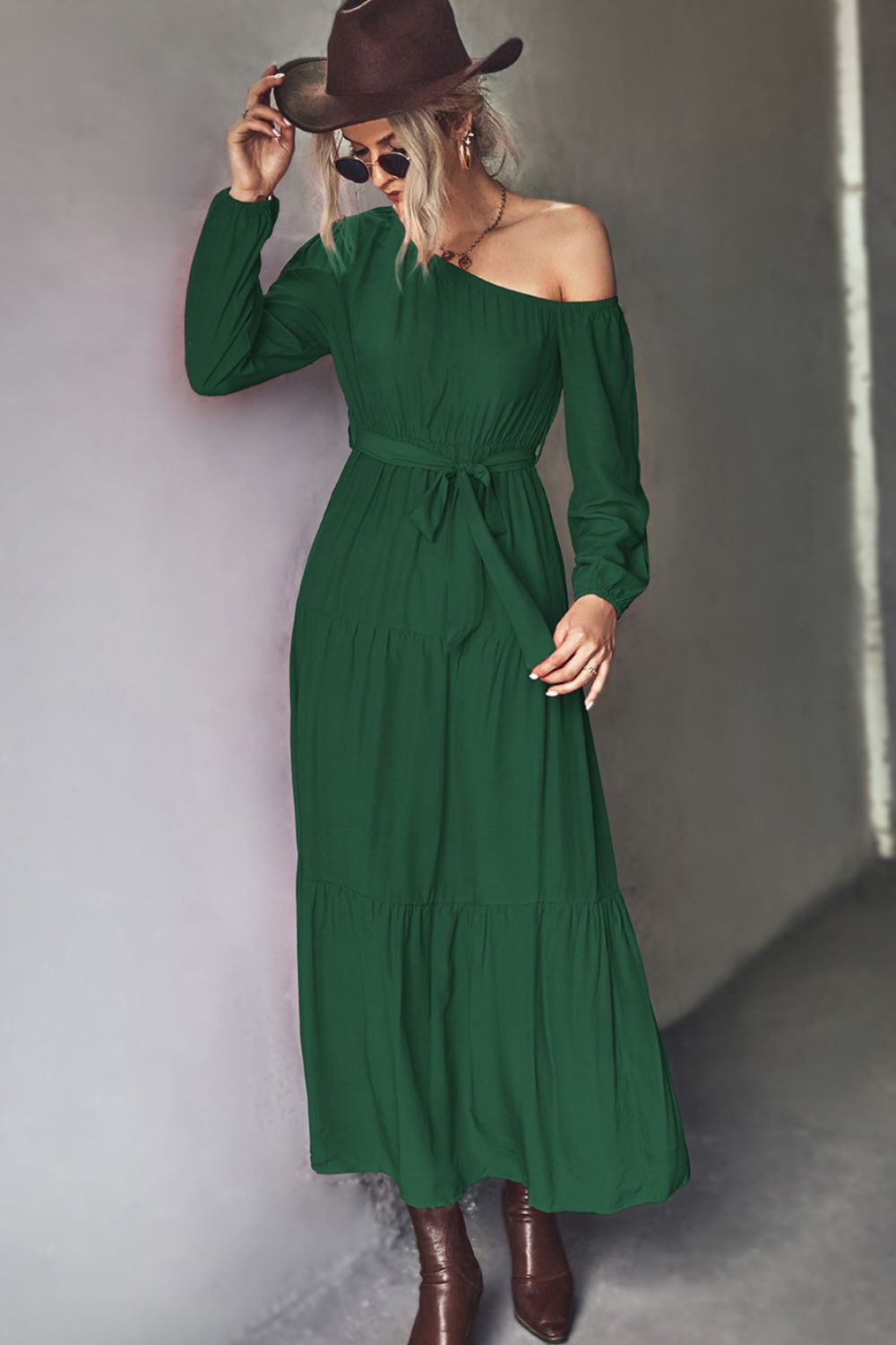 Belted One-Shoulder Tiered Maxi Dress - LOLA LUXE