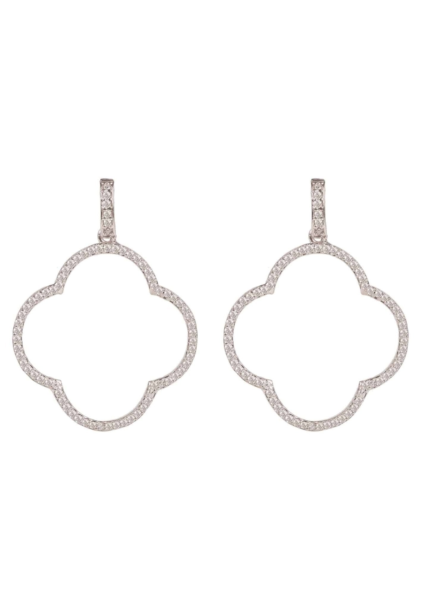 Open Clover Large Drop Earrings White Cz Silver - lolaluxeshop