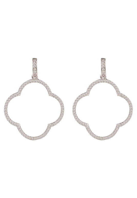 Open Clover Large Drop Earrings White Cz Silver - lolaluxeshop