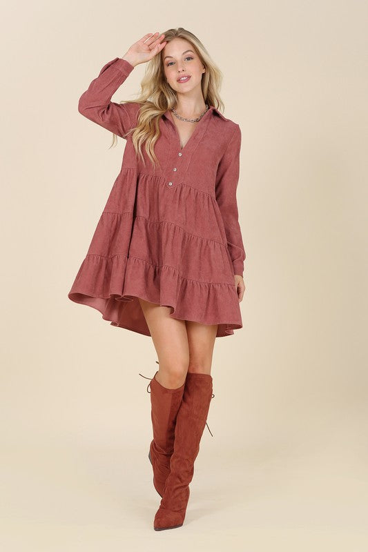 Corduroy tiered dress - LOLA LUXE