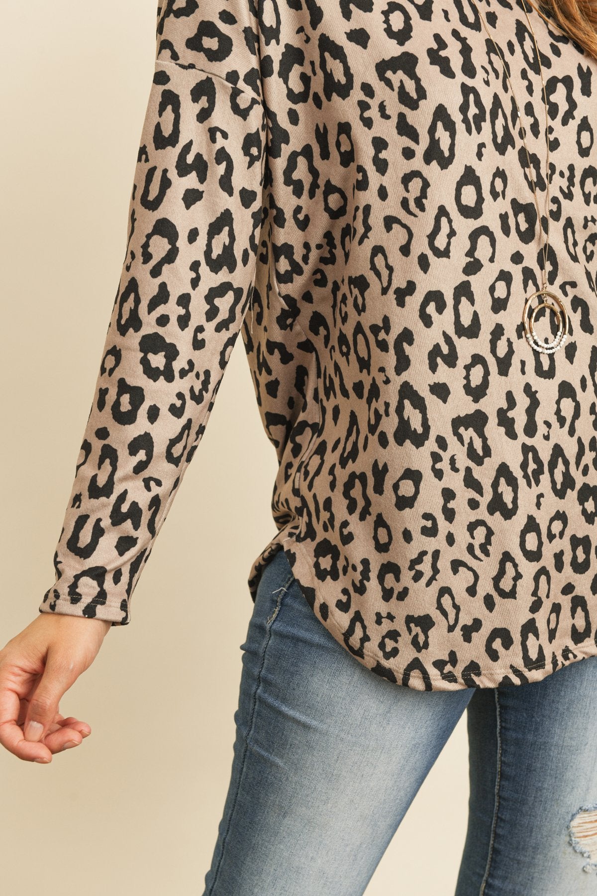 Long Sleeve Animal Print Rounded Hem Top - LOLA LUXE