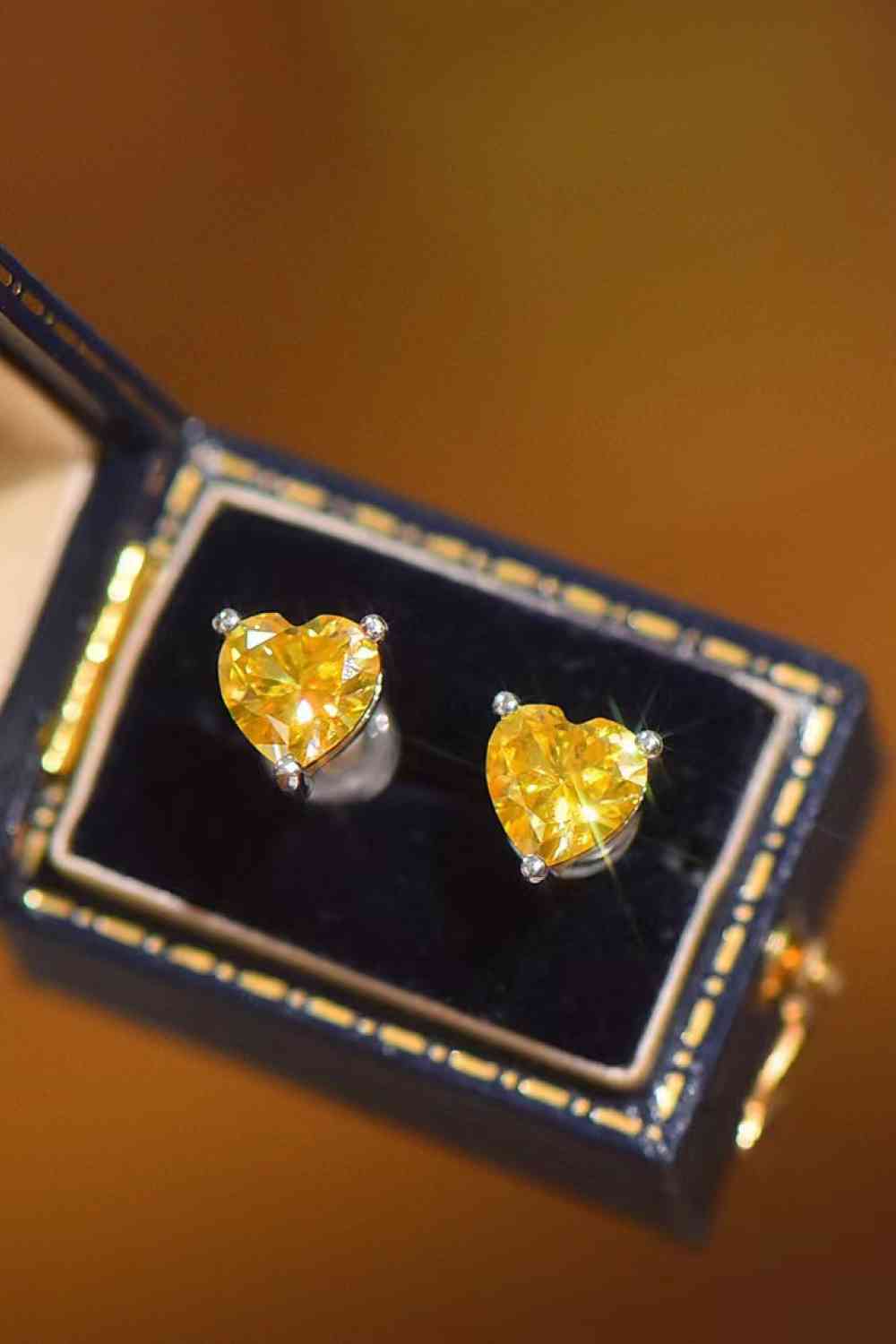 2 Carat Yellow Heart Moissanite Platinum-Plated Earrings - lolaluxeshop