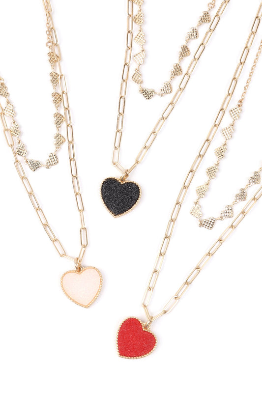 Jnb009 - Two Layered Druzy Heart Necklace - LOLA LUXE