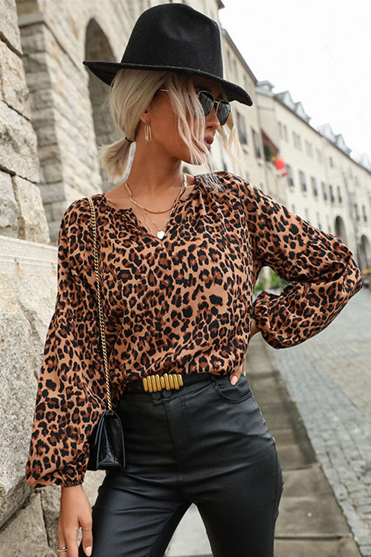 Leopard Lantern Sleeve Blouse - LOLA LUXE