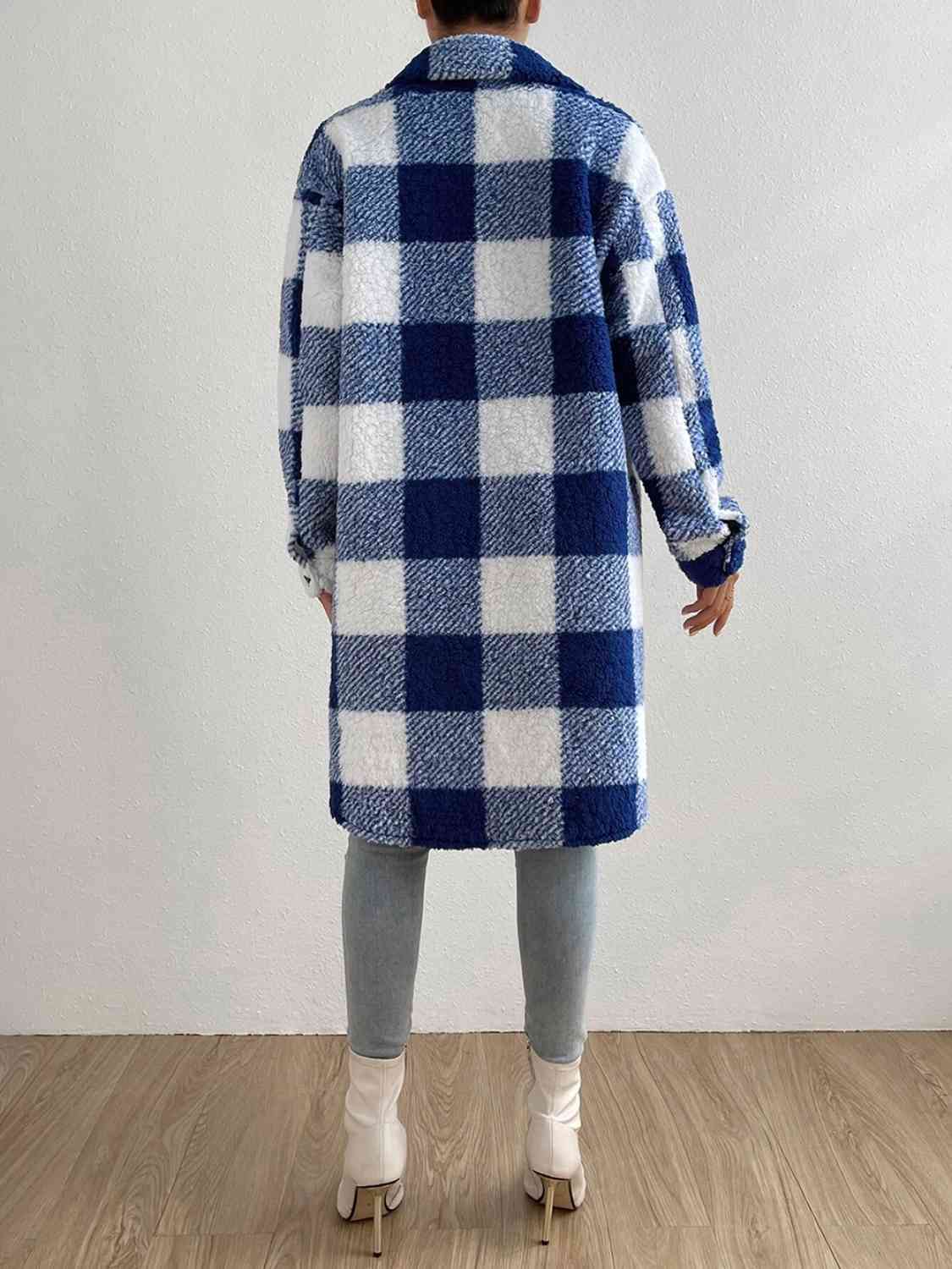 Plaid Collared Neck Button Down Coat - lolaluxeshop