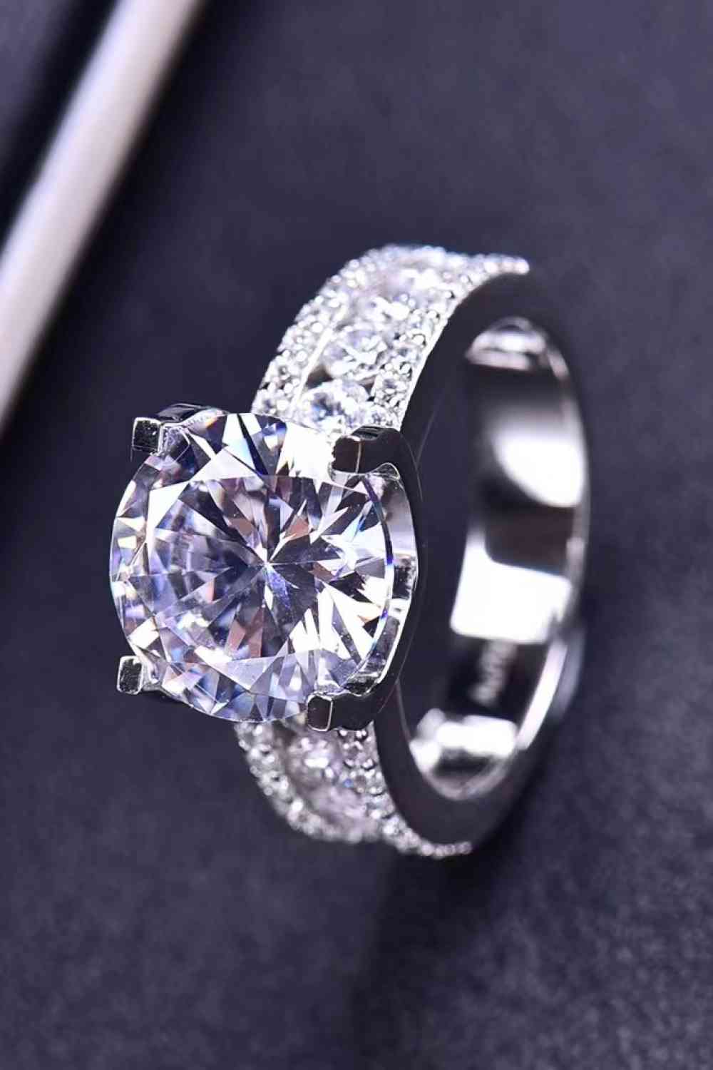 Platinum-Plated 5 Carat Moissanite Side Stone Ring - lolaluxeshop