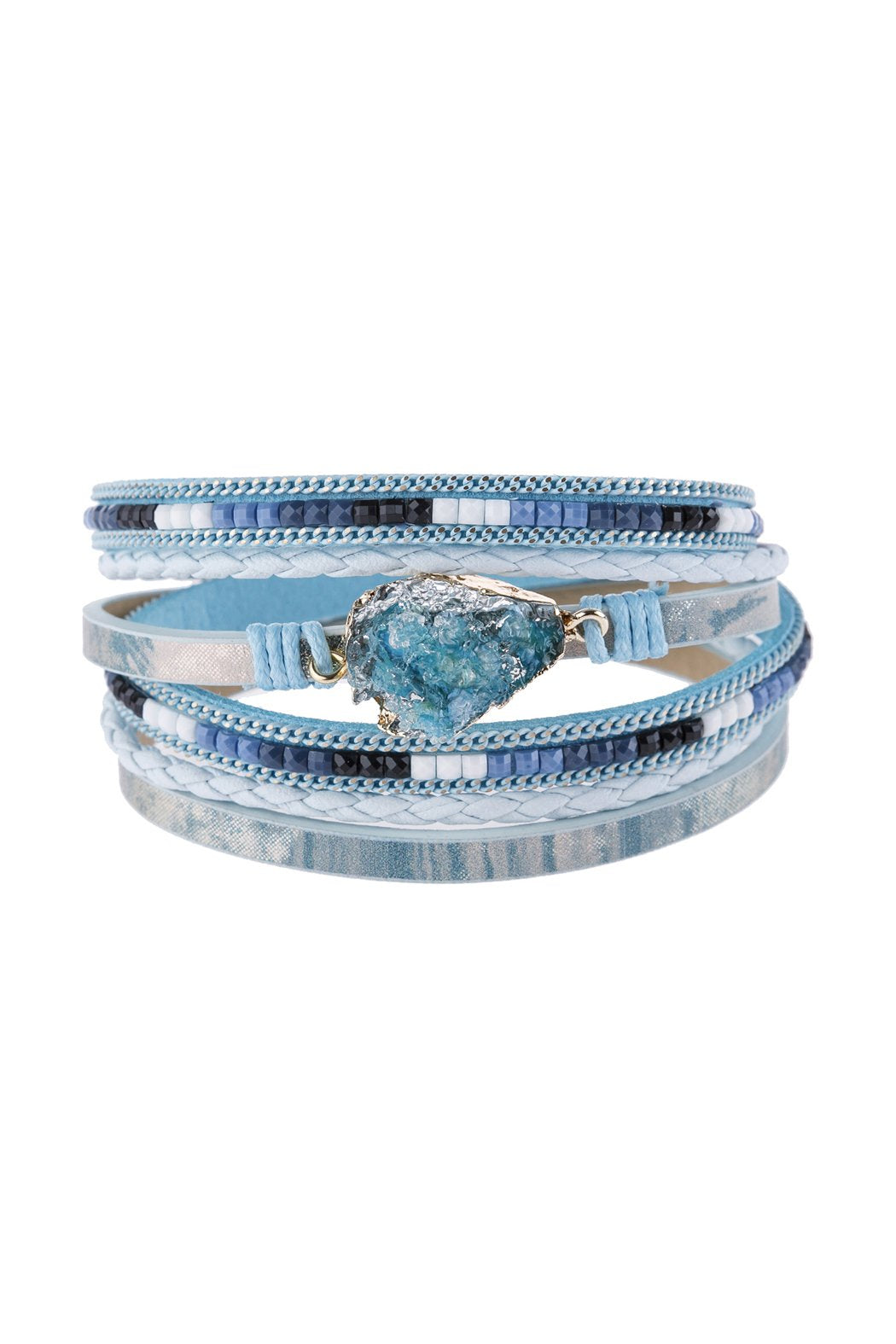 Hdb2981 - Druzy Stone Leather Wrap Magnetic Bracelet - LOLA LUXE