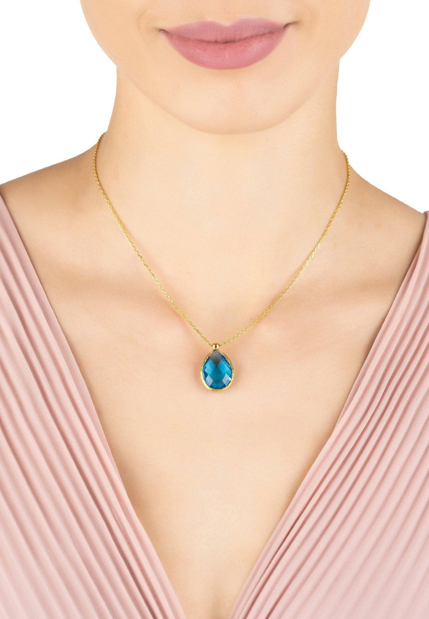 Petite Drop Necklace Gold Blue Topaz Hydro - lolaluxeshop