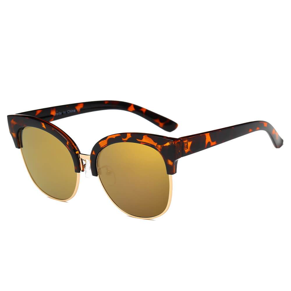 JENISON | Flat Mirrored Lens Clubmaster Horned Rim Sunglasses - lolaluxeshop