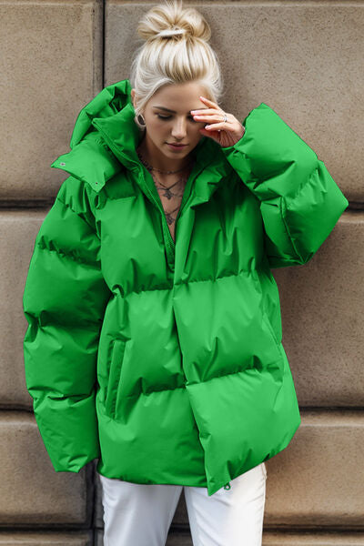 Pocketed Zip Up Hooded Puffer Jacket - lolaluxeshop