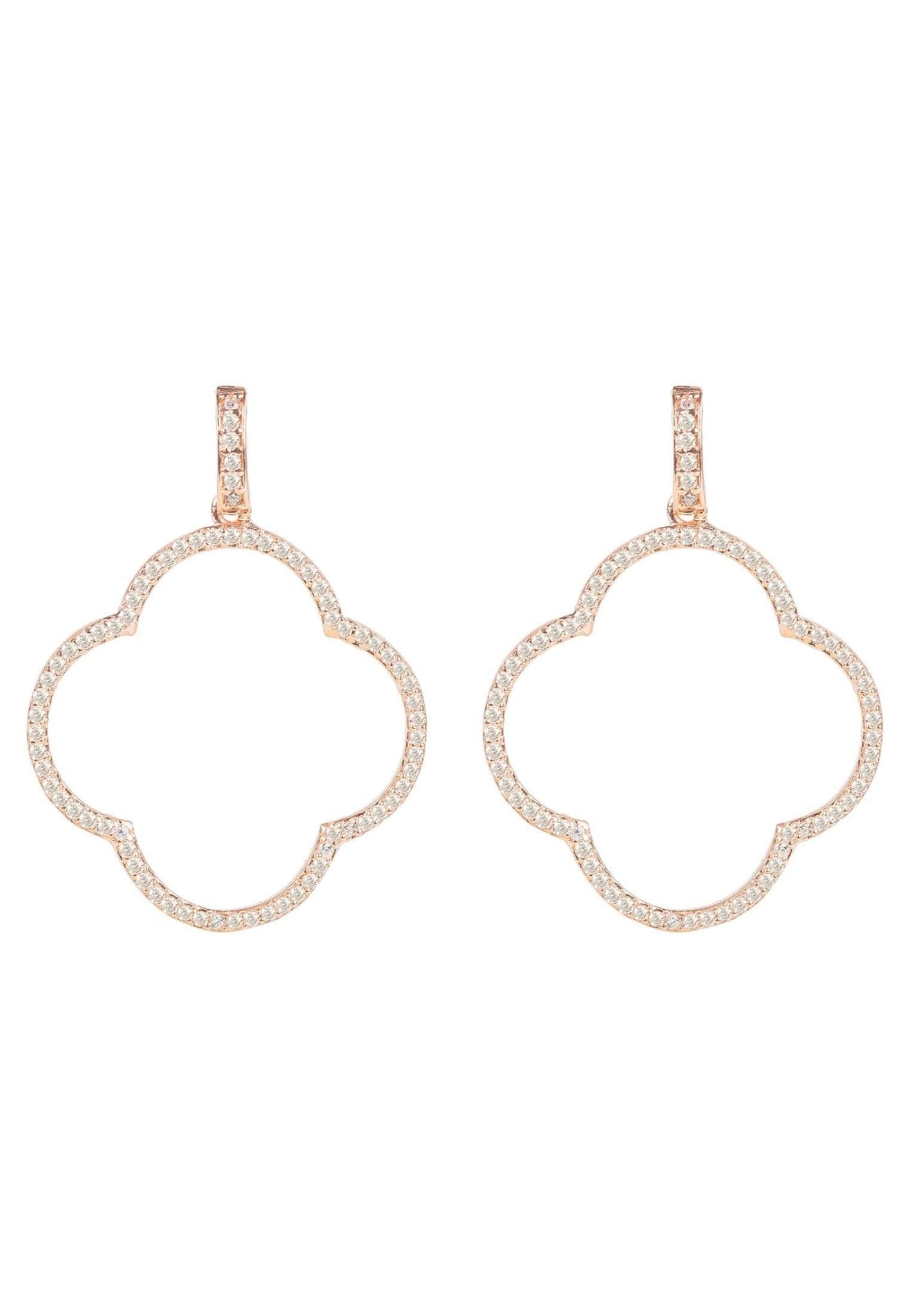 Open Clover Large Drop Earrings White Cz Rosegold - lolaluxeshop