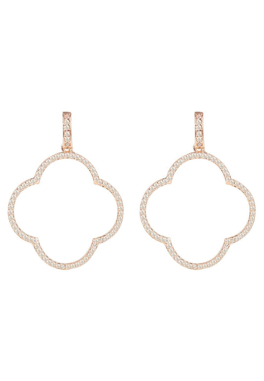 Open Clover Large Drop Earrings White Cz Rosegold - lolaluxeshop