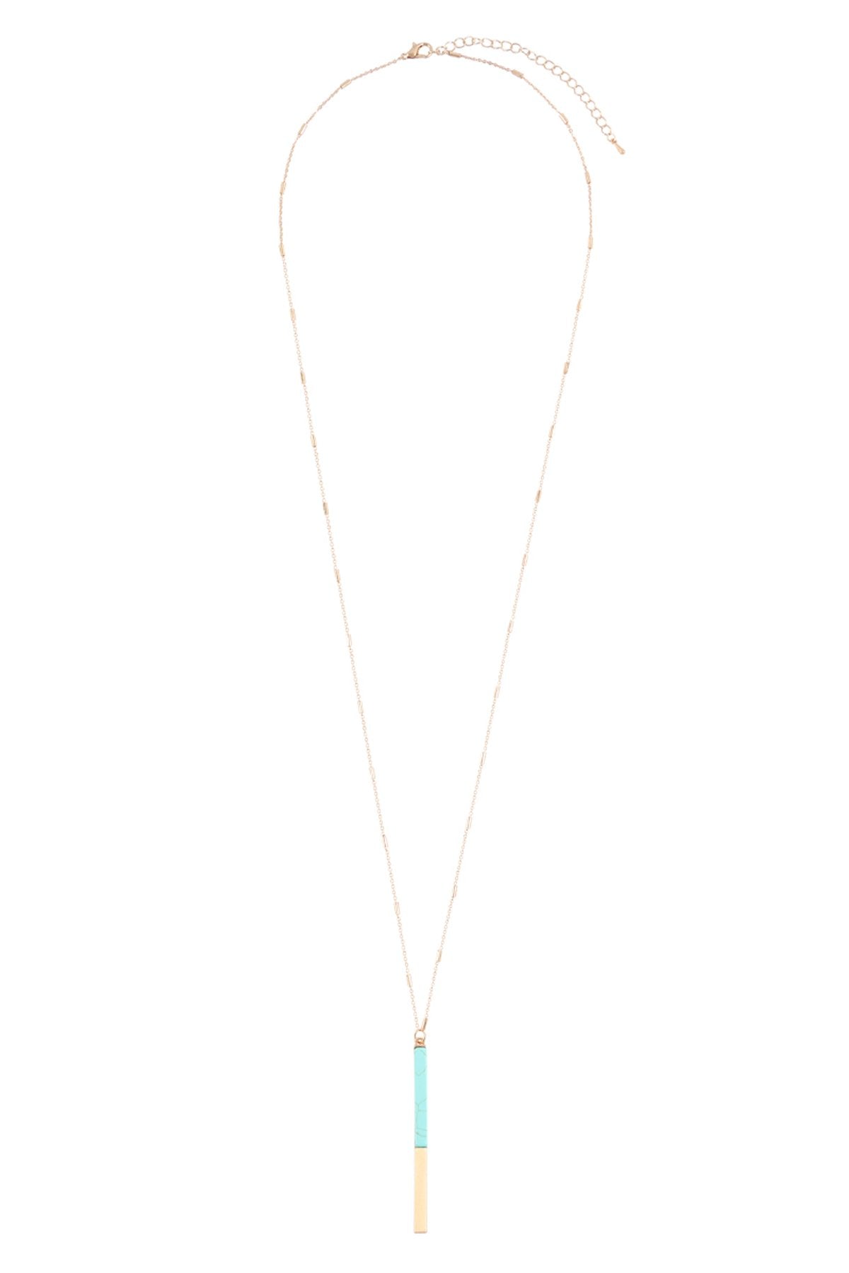 Myn1354 - Natural Stone With Metal Bar Necklace - LOLA LUXE