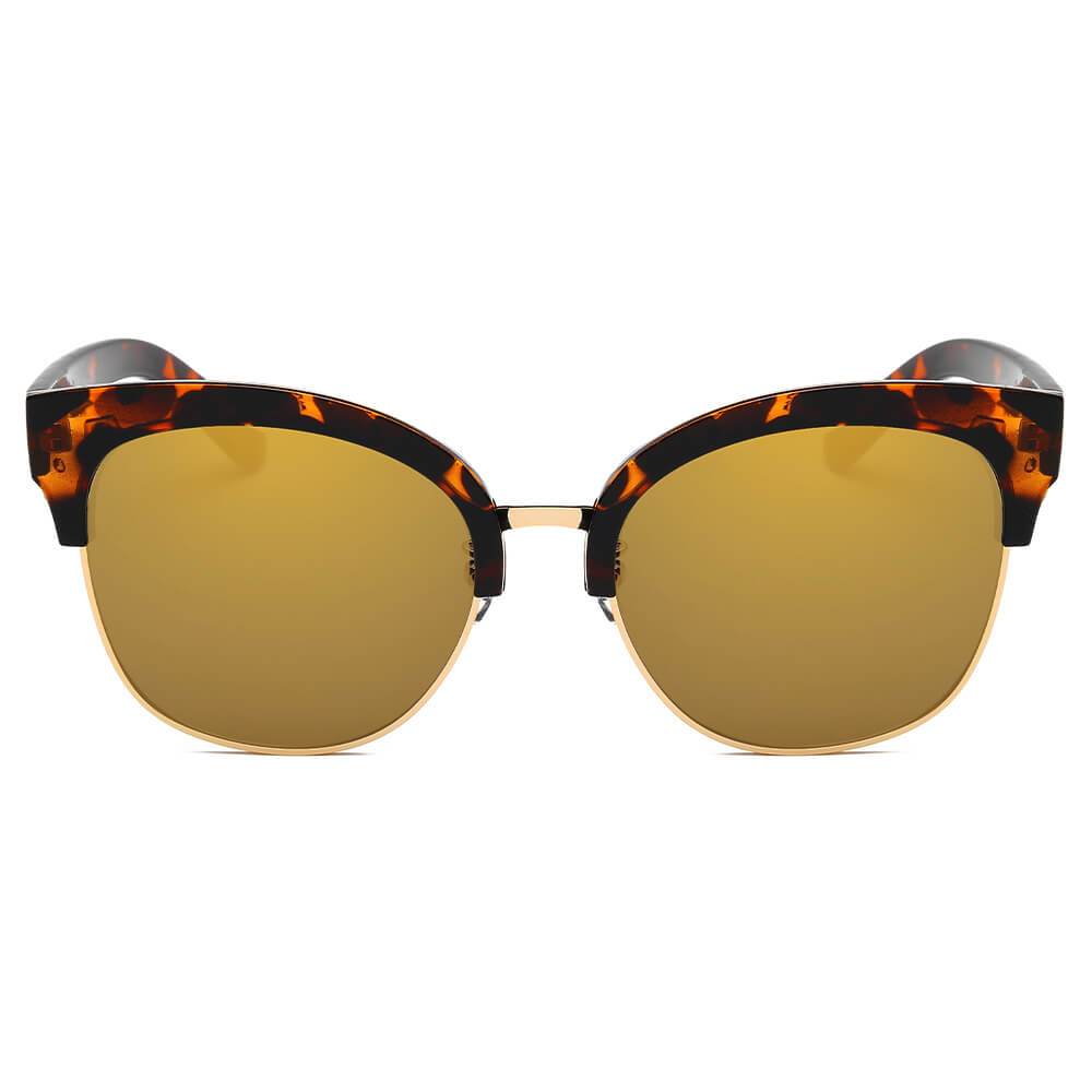 JENISON | Flat Mirrored Lens Clubmaster Horned Rim Sunglasses - lolaluxeshop